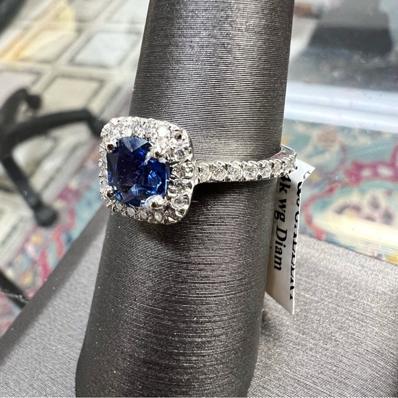 14k White Gold Diamond & Sapphire Ring - Picture 4 of 10
